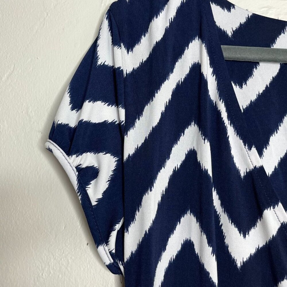 INC International Concepts Chevron Print Faux Wrap Dress Blue White Size Large - Picture 7 of 10